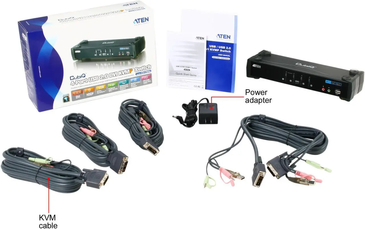 Alt view image 7 of 6 - ATEN CS1764A 4-Port USB DVI / Audio KVMP Switch