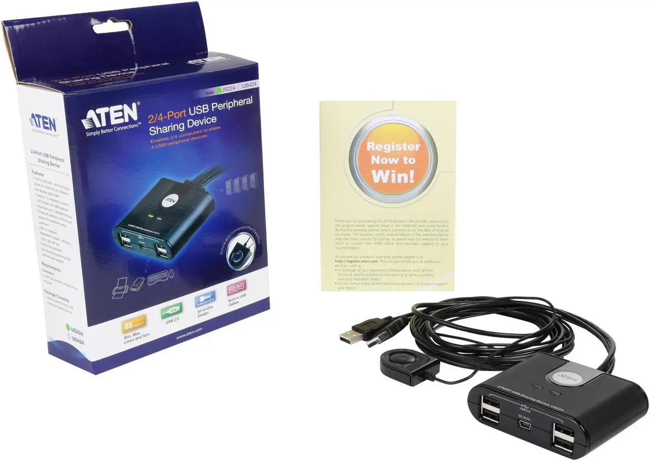 Alt view image 4 of 4 - ATEN US224 2-Port USB Peripheral Sharing Device