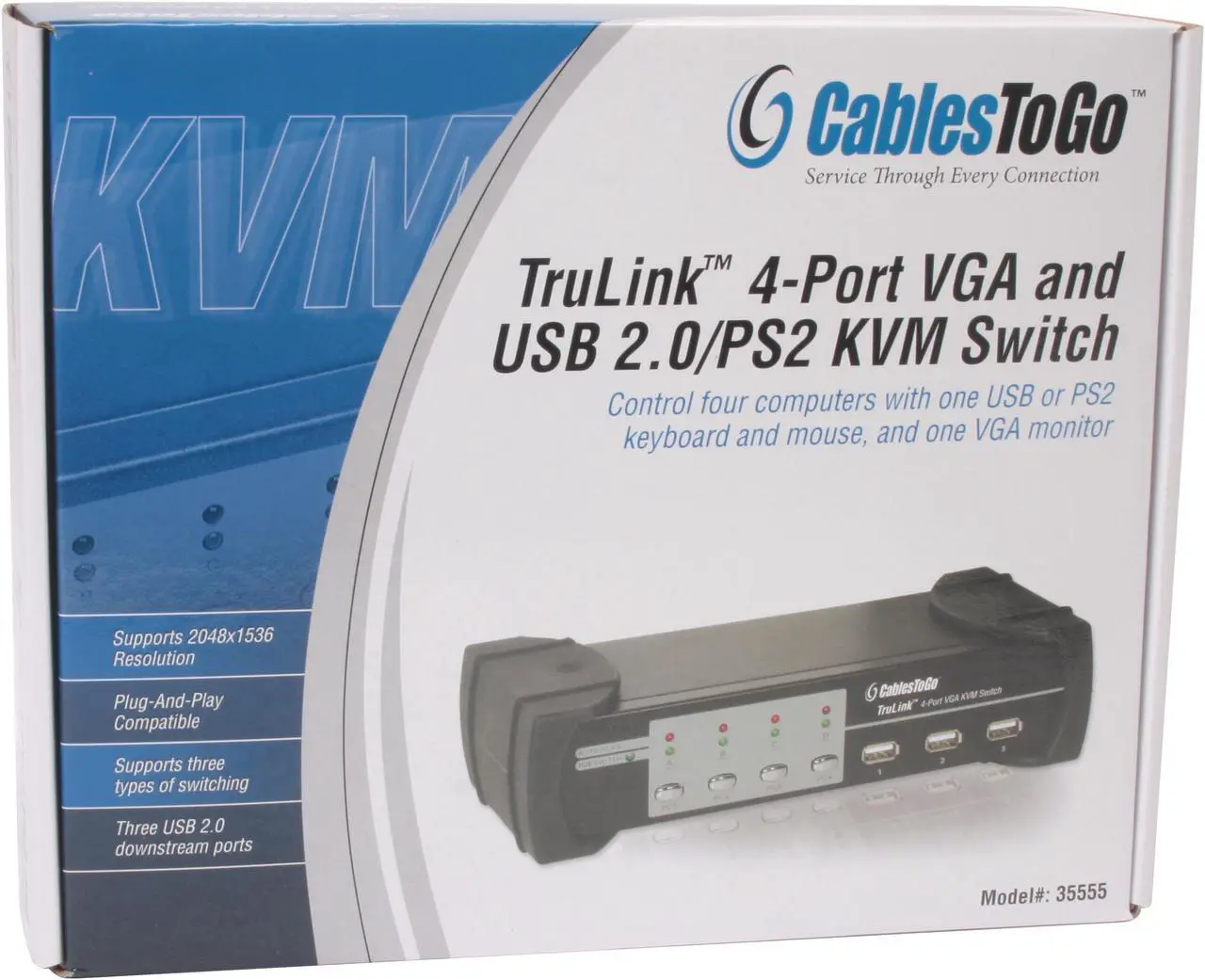 Alt view image 8 of 8 - C2G 35555 4-Port VGA/USB and PS/2 KVM Switch with Cables