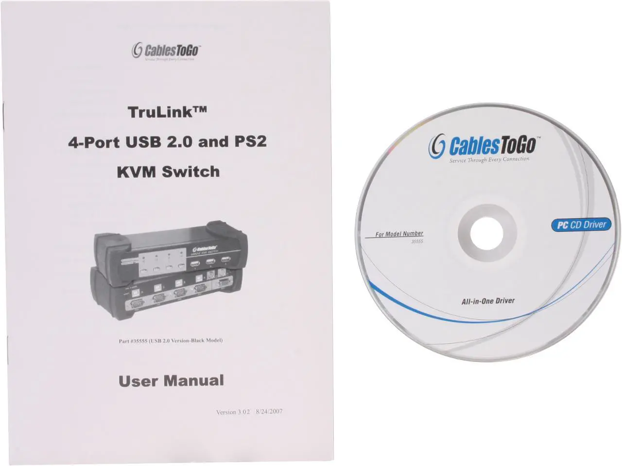 Alt view image 7 of 8 - C2G 35555 4-Port VGA/USB and PS/2 KVM Switch with Cables