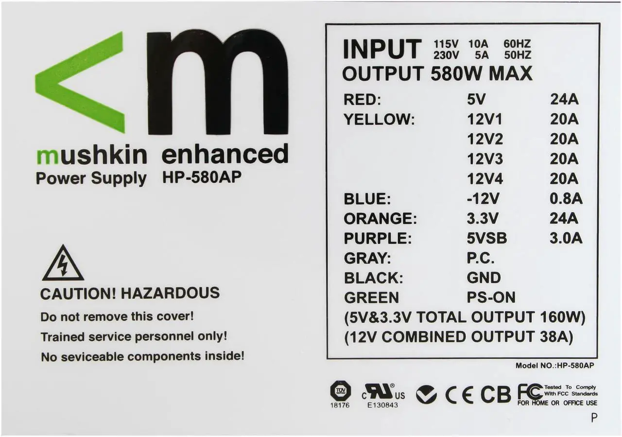 Alt view image 5 of 6 - Mushkin Enhanced 550250 580 W ATX12V / EPS12V SLI Certified CrossFire Ready Modular Active PFC Power Supply