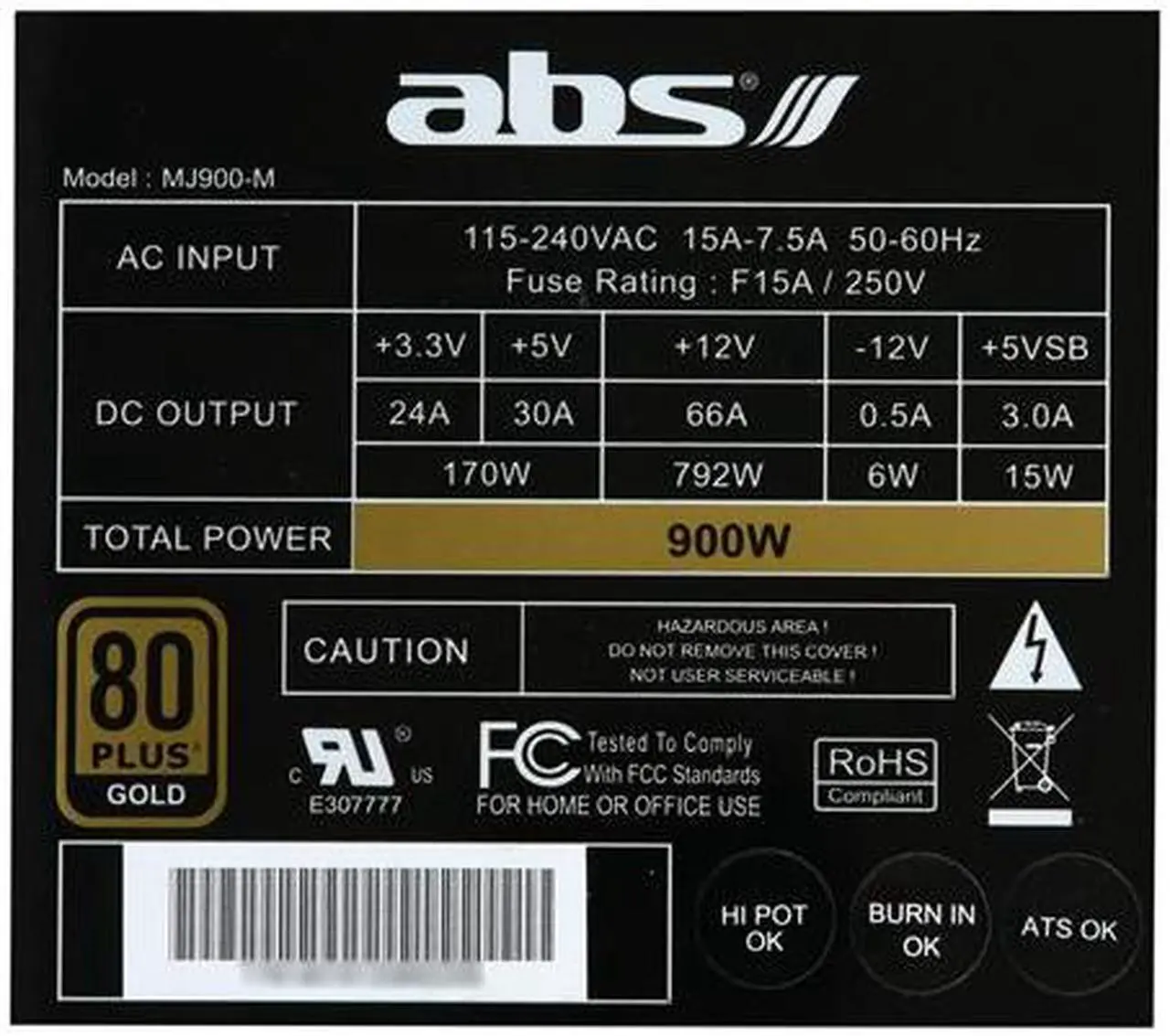 Alt view image 5 of 7 - ABS Majesty series MJ900 Continuous 900W@50°C ATX12V/EPS12V 80 PLUS GOLD Certified, SLI Ready, CrossFire Ready, Core i7 Ready, Single Strong 12V Rail, Modular Flat Cable Design, Active-PFC Power Supply