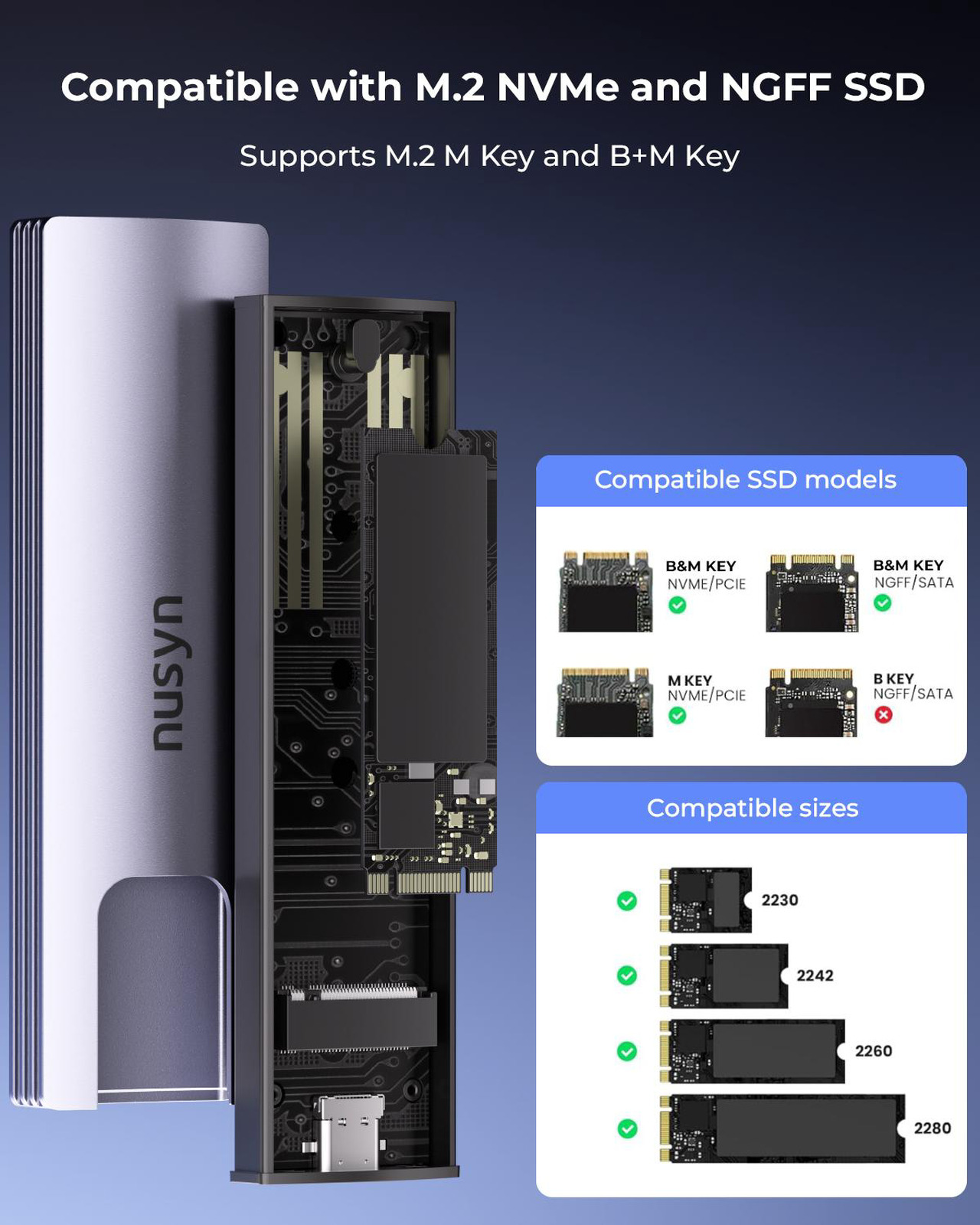 Open Box: Nusyn NSE20 10Gbps M.2 NVMe/SATA SSD Enclosure,USB-C External Hard Drive Case, Tool-Free Installation, Plug & Play, Aluminum Housing, Compatible with Windows, Mac, Linux, iOS & Android (NSE20GRK) - Newegg.com - Open Box condition - Image 14