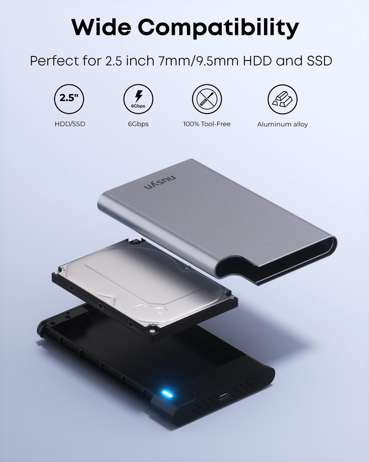 Open Box: Nusyn NSE22 6Gbps 2.5inch Hard Drive Enclosure USB C to SATA III 5Gbps, USB-C External Hard Drive Case - Newegg.com - Open Box condition - Image 14