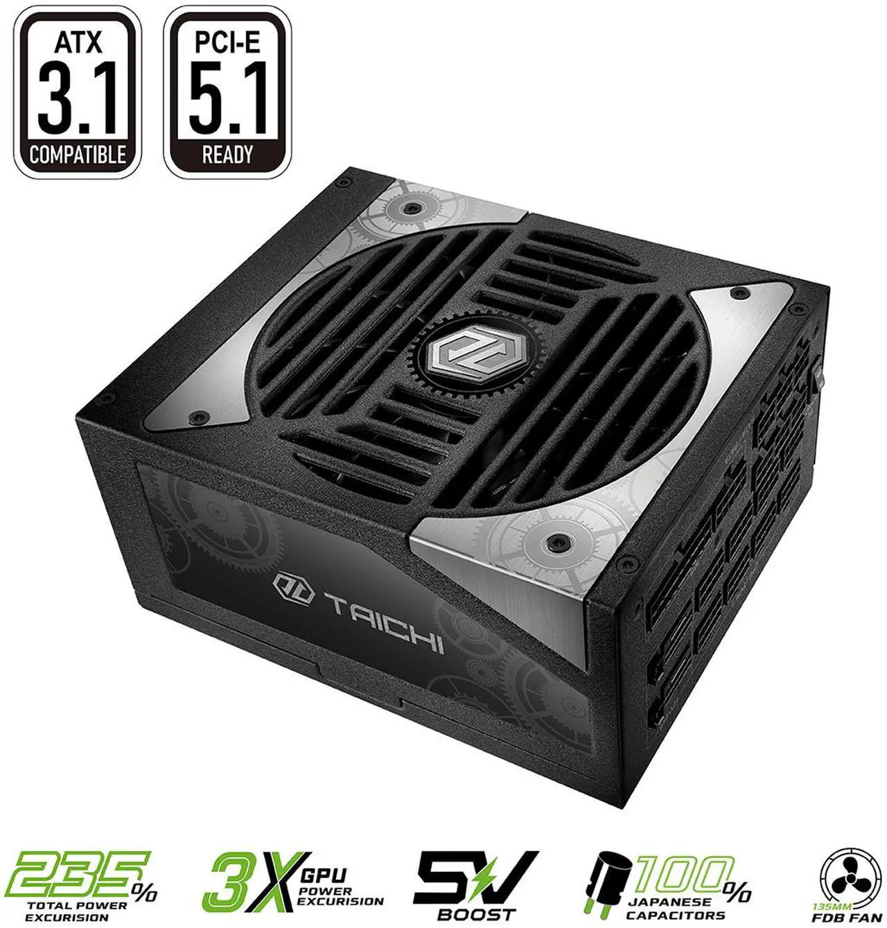 Main image of ASRock Taichi TC-1650T 1650W 80 PLUS TITANIUM & Cybenetics TITANIUM Full Modular Power Supply, ATX3.1 & PCIe5.1 Ready with Dual Color 12V-2x6 Cables(2pcs), 10 Years Warranty