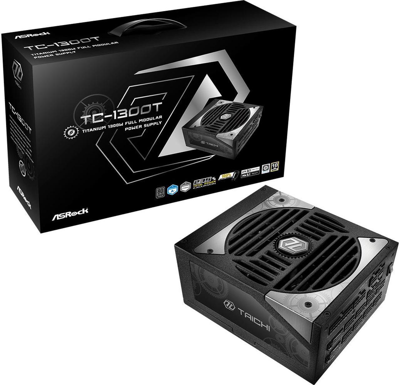 ASRock TC-1300T 1300 W ATX3.1 & PCIe5.1 80 PLUS TITANIUM Certified Full Modular Power Supply