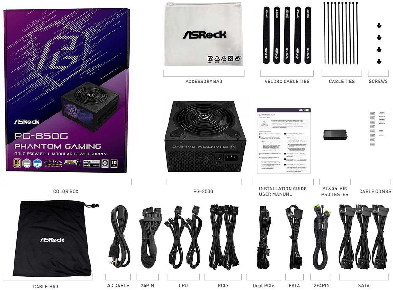 Alt view image 9 of 10 - ASRock Phantom Gaming PG-850G 850W 80 PLUS GOLD & Cybenetics PLATINUM Full Modular Power Supply, ATX3.1 & PCIe5.1 Ready with Dual Color 12V-2x6 Cable, 10 Years Warranty