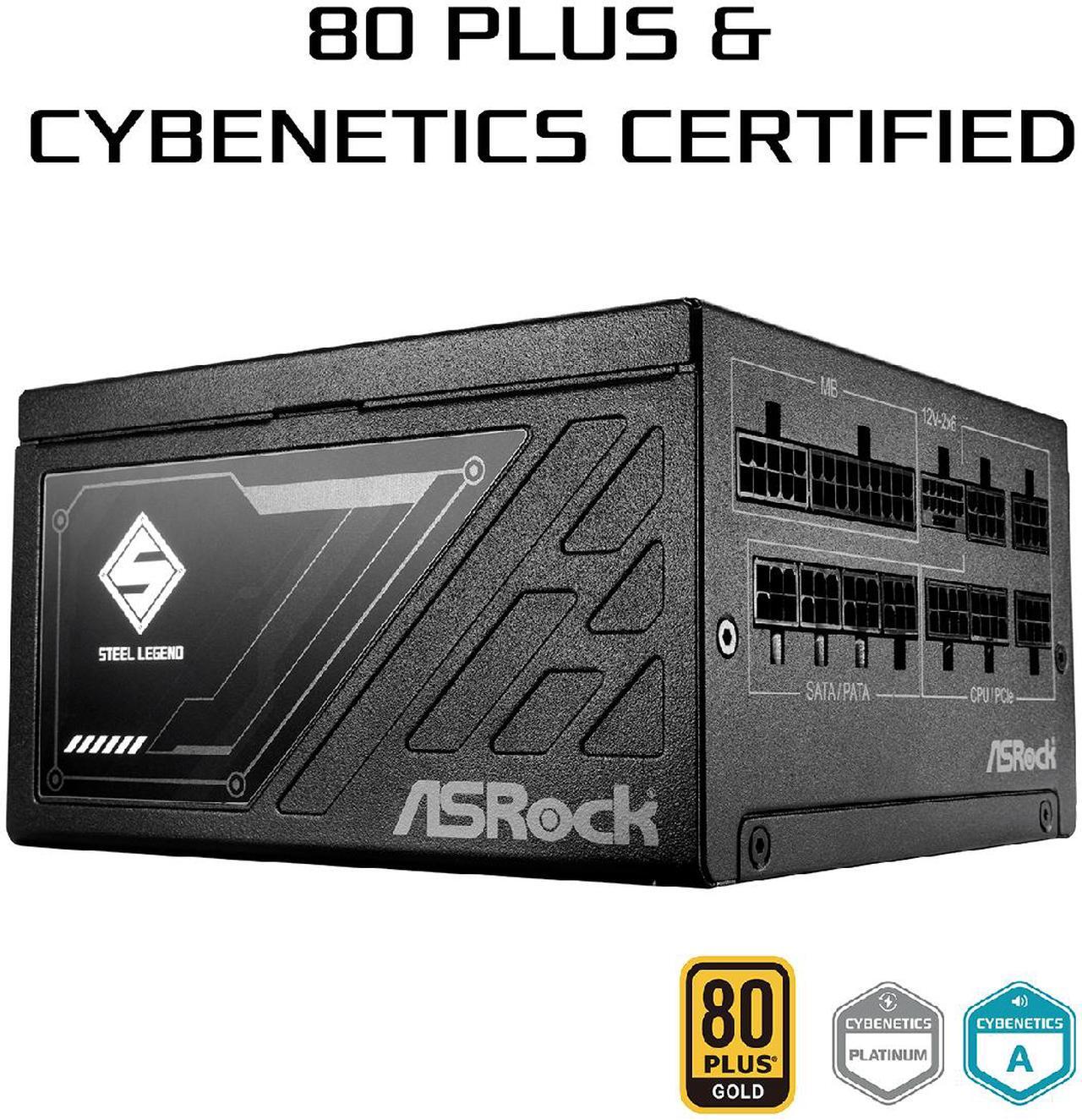 Alt view image 3 of 9 - ASRock Steel Legend SL-1000G 1000W 80 PLUS GOLD & Cybenetics PLATINUM Full Modular Power Supply, ATX3.1 & PCIe5.1 Ready with Dual Color 12V-2x6 Cable, 10 Years Warranty