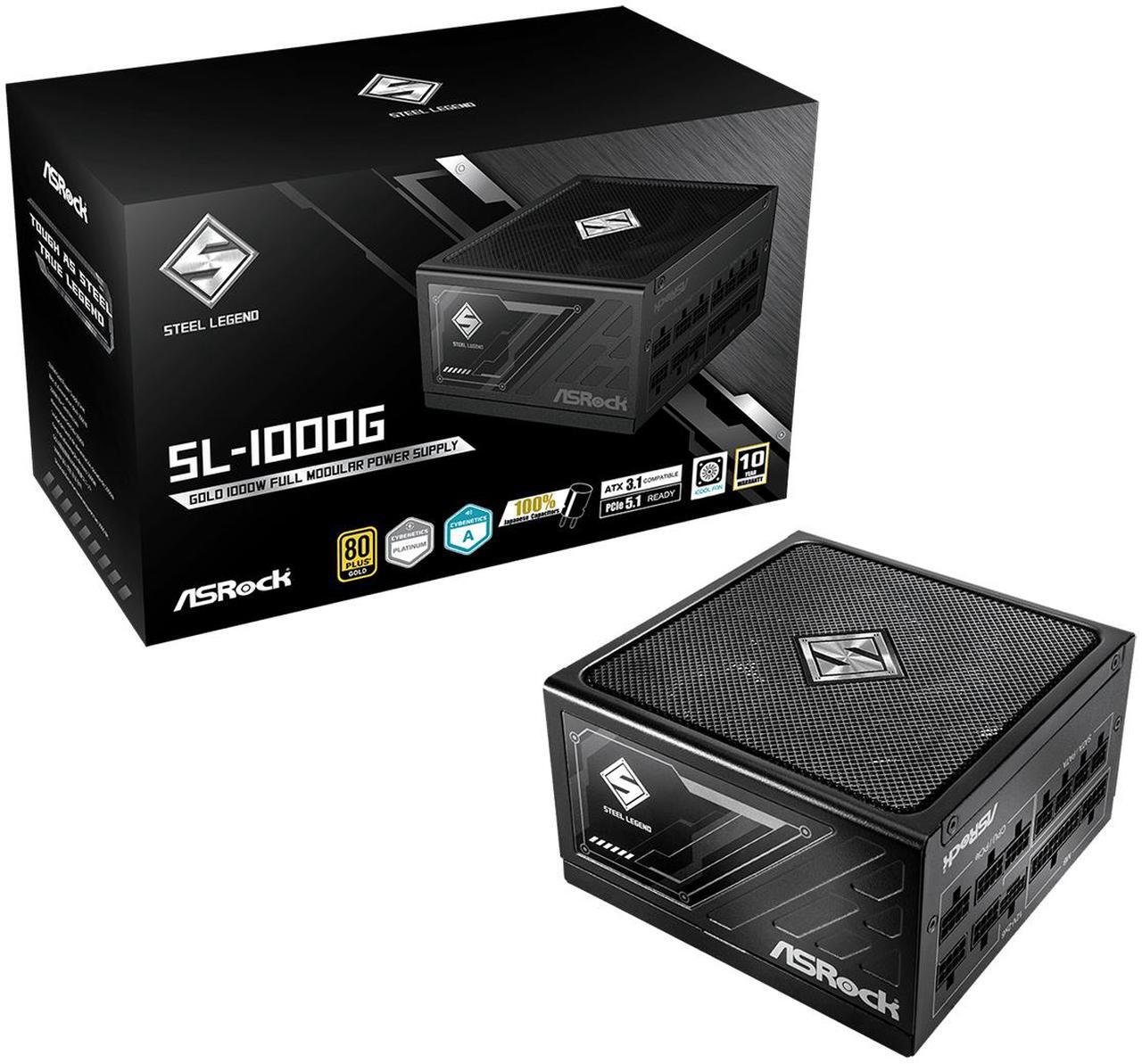 Alt view image 9 of 9 - ASRock Steel Legend SL-1000G 1000W 80 PLUS GOLD & Cybenetics PLATINUM Full Modular Power Supply, ATX3.1 & PCIe5.1 Ready with Dual Color 12V-2x6 Cable, 10 Years Warranty