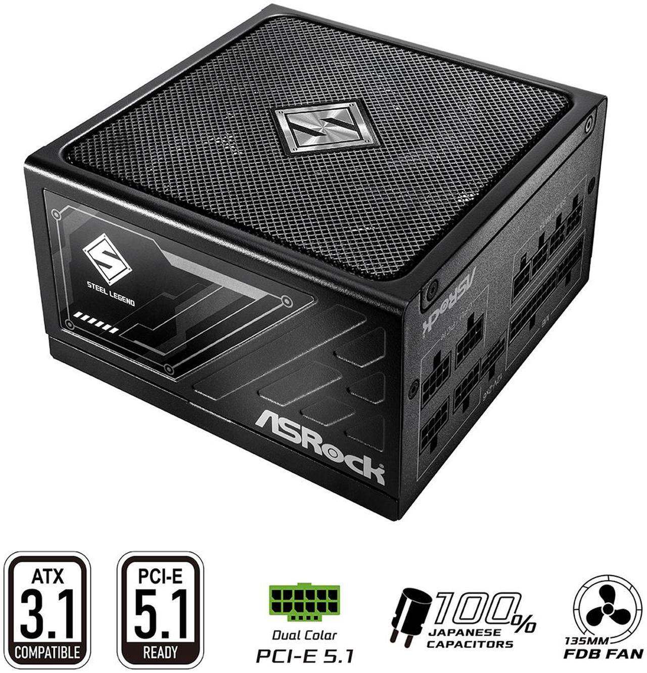 Main image of ASRock Steel Legend SL-750G 750W 80 PLUS GOLD & Cybenetics PLATINUM Full Modular Power Supply, ATX3.1 & PCIe5.1 Ready with Dual Color 12V-2x6 Cable, 10 Years Warranty