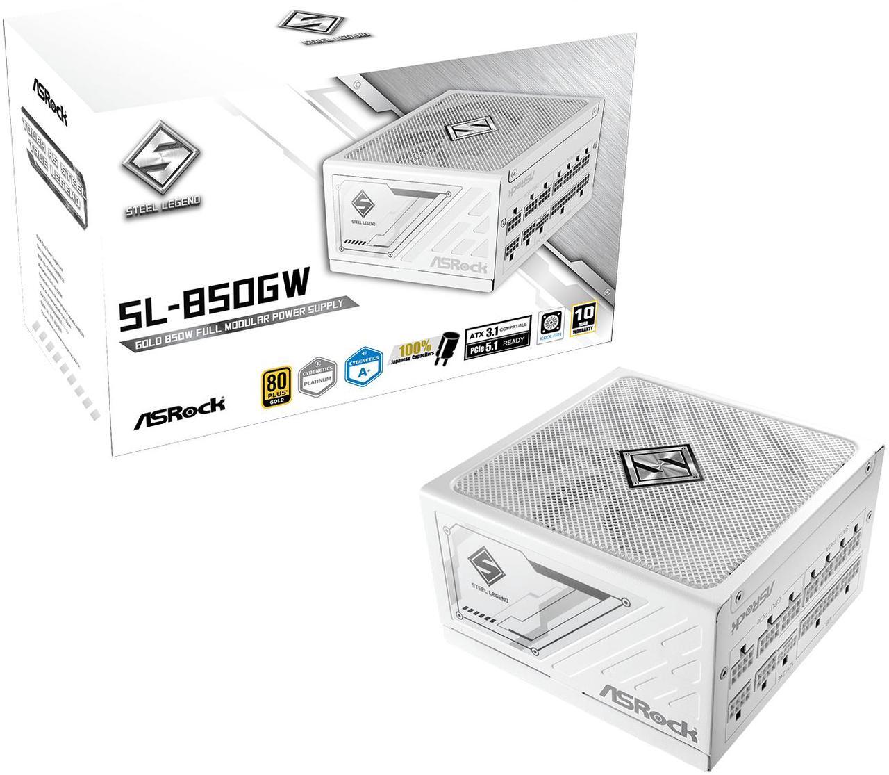 Alt view image 9 of 9 - ASRock Steel Legend SL-850GW 850W 80 PLUS GOLD & Cybenetics PLATINUM Full Modular Power Supply, ATX3.1 & PCIe5.1 Ready with Dual Color 12V-2x6 Cable, 10 Years Warranty, White Edition