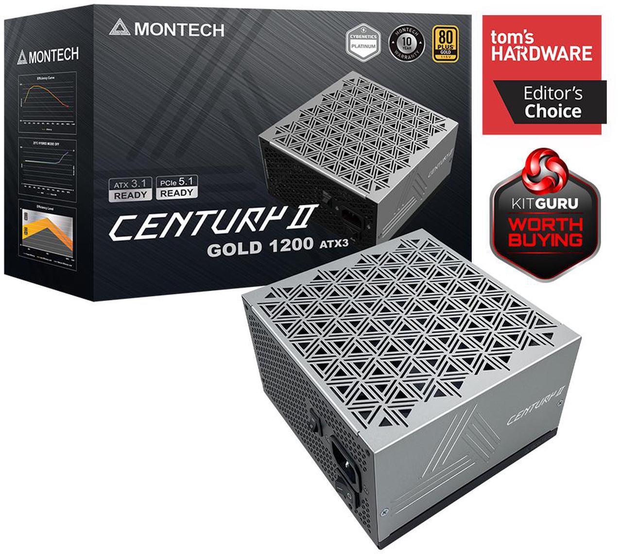 Main image of MONTECH CENTURY II - 1200W High-End ATX Gaming Power Supply - 80 Plus Gold & Cybenetics Platinum - Fully Modular -  ATX 3.1 & PCIe 5.1 Ready with 12V-2x6 Cable - 10 Years Warranty