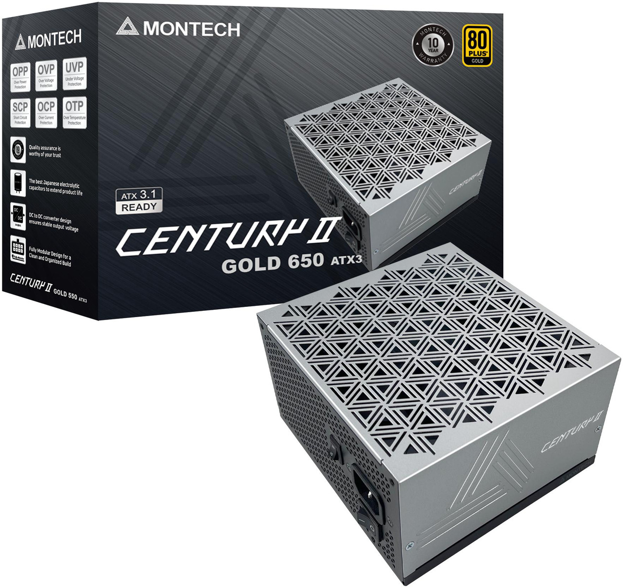 Open Box: MONTECH Century II - 650W High-End ATX Gaming Power Supply - 80 Plus Gold Efficiency - Fully Modular - ATX 3.1 & PCIe 5.1 Ready with 12V-2x6 Cable - Zero RPM Low - 10 Years Warranty - Newegg.com - Open Box condition - Image 9