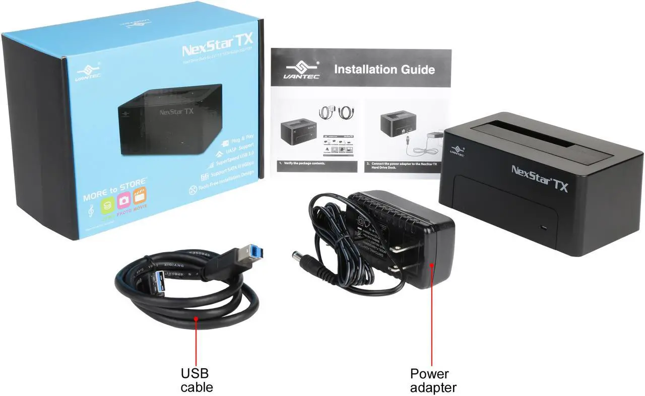 Alt view image 8 of 7 - VANTEC NST-D328S3-BK Plastic 2.5"/3.5" HDD/SSD/Hybrid Drive Black Standard SATA III USB Type B NexStar TX USB 3.0 Hard Drive Dock