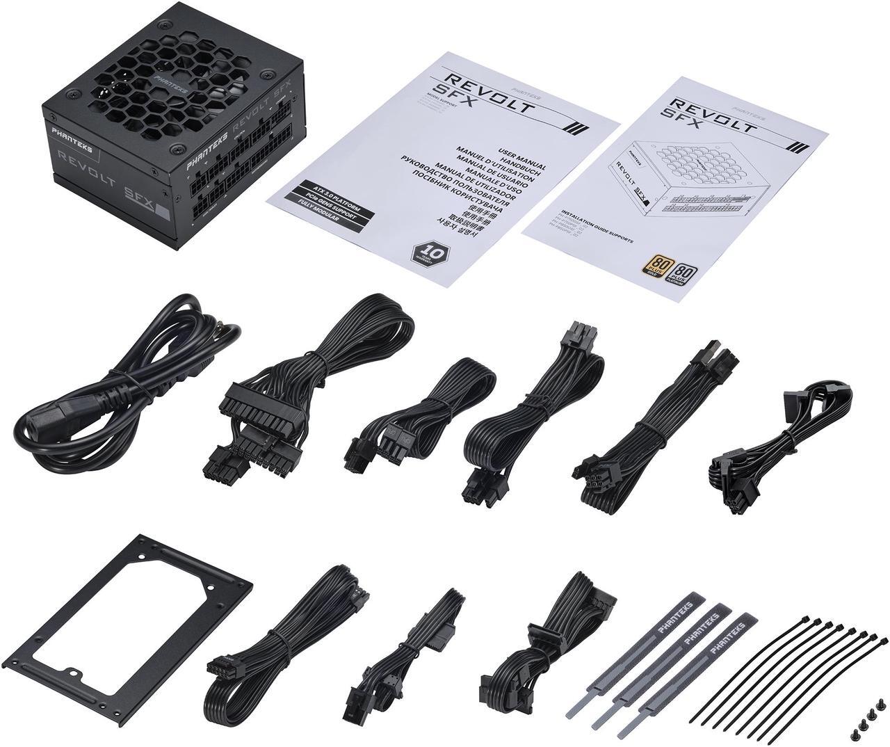 Alt view image 7 of 7 - Phanteks Revolt SFX 850W 80PLUS Platinum, Super Compact SFX form factor, ATX 3.0, PCIe 5.0 Power Supply, Fully Modular, Platinum-rated efficiency, Silent fan, Black