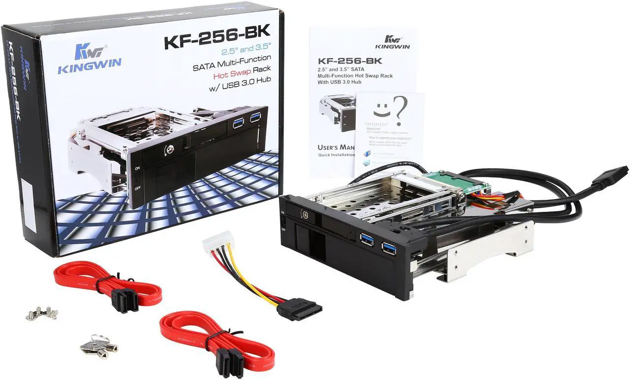 Alt view image 8 of 7 - KINGWIN KF-256-BK Tray-Less Aluminum Mobile Rack For 1 x 2.5” HDD & 1 x 3.5” HDD+ USB3.0 HUB x 2