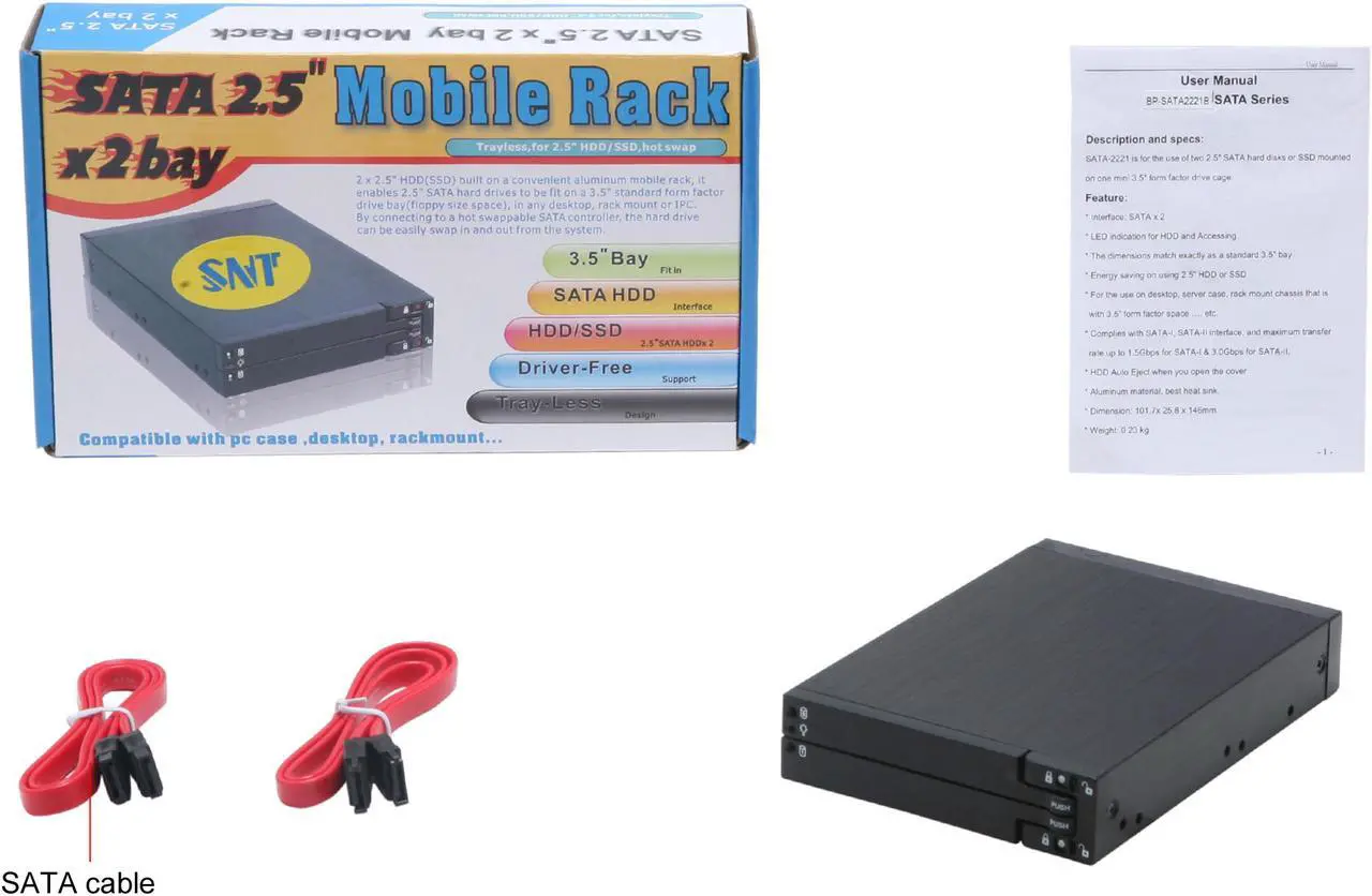 Alt view image 7 of 7 - SNT SNT-SATA2221B Dual 2.5" SATA SSD / HDD to 3.5" Bay Trayless Hot Swap Mobile Rack Backplane