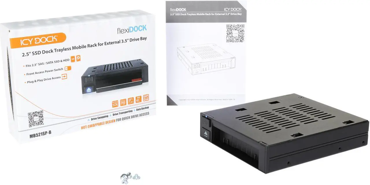 Alt view image 7 of 6 - ICY DOCK MB521SP-B flexiDOCK 2.5” SSD Dock Trayless Hot-Swap SATA Mobile Rack for Ext 3.5" Bay