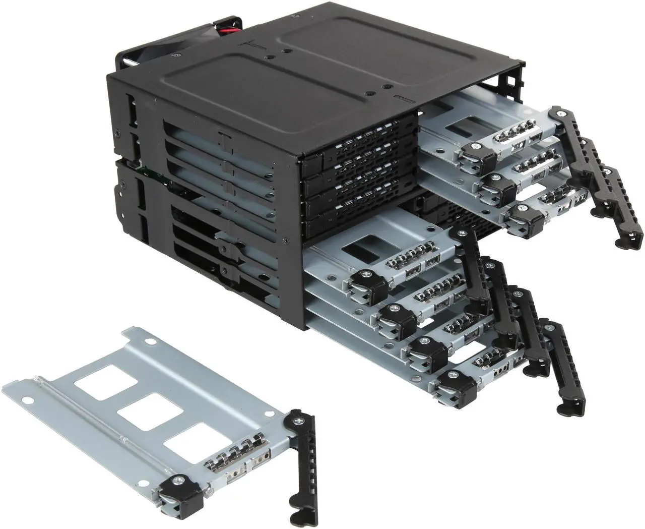 Alt view image 7 of 7 - ICY DOCK ToughArmor MB516SP-B Rugged Full Metal 16 Bay 2.5" SAS/SATA SSD/HDD Backplane Cage for 2x External 5.25" Bay