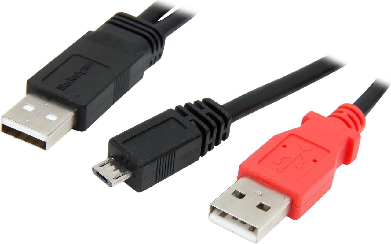 StarTech.com USB2HAUBY1 Black 1 ft USB Y Cable for External Hard Drive