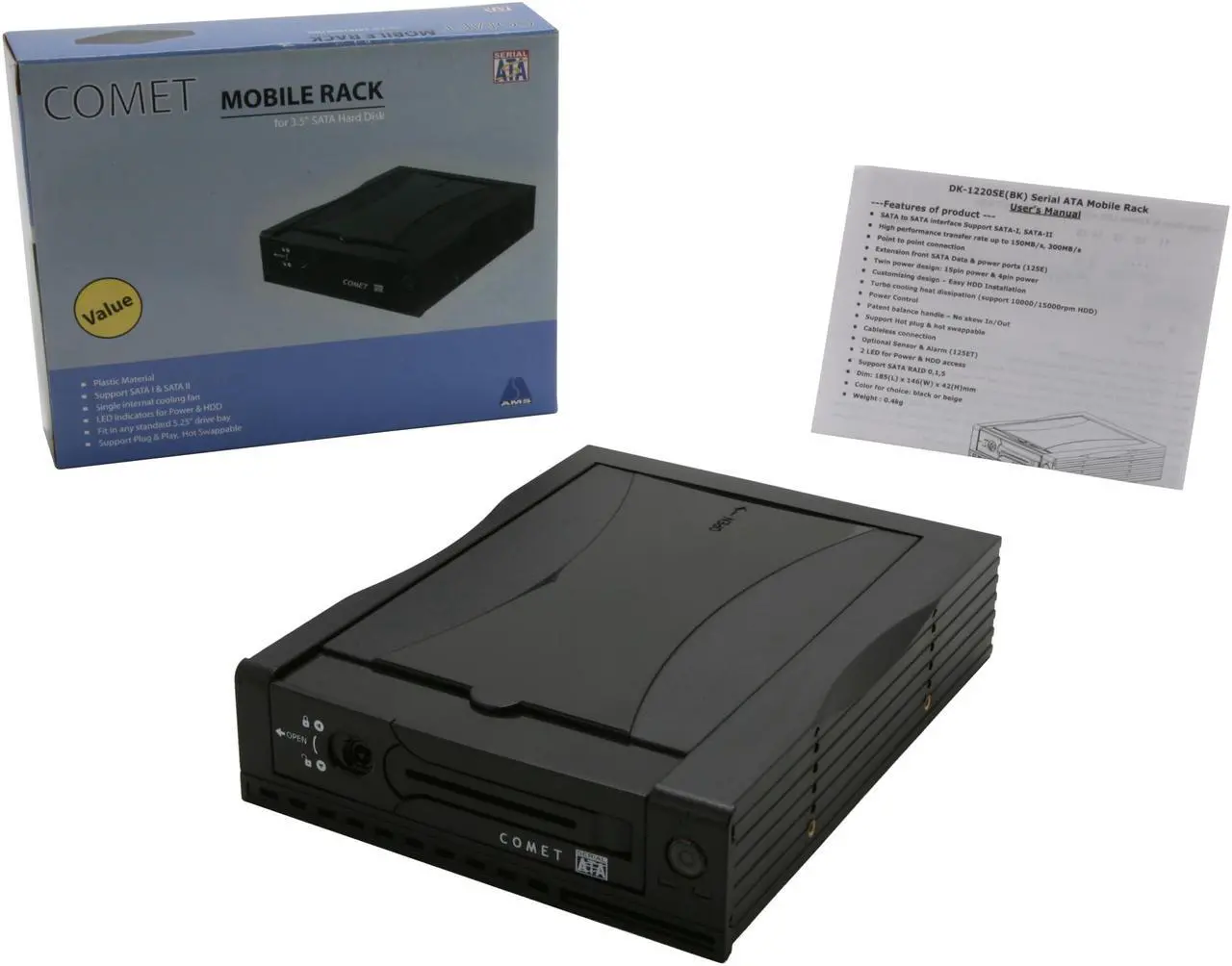 Alt view image 7 of 7 - AMS DK-1220SEBK Comet Value Series (Black) - 5.25" Removable Rack (SATA-to-SATA)