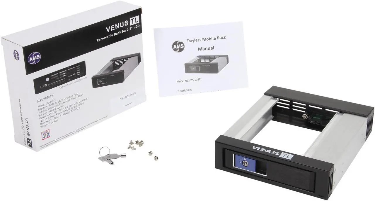 Alt view image 7 of 6 - AMS DS-116TL-BLUE 3.5" SATA Tray-less Removable Rack for HDD/SSD