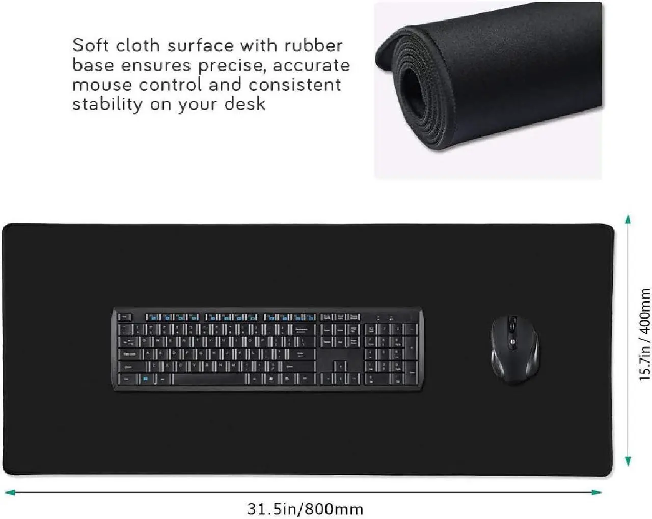 Alt view image 2 of 7 - Bailink Extended Gaming Mouse Pad with Stitched Edges, Large Mousepad with Premium-Textured Cloth, Non-Slip Rubber Base, Waterproof Keyboard Pad, Desk Mat for Gamer, Office Home, 31.5 x 11.8 in, Black