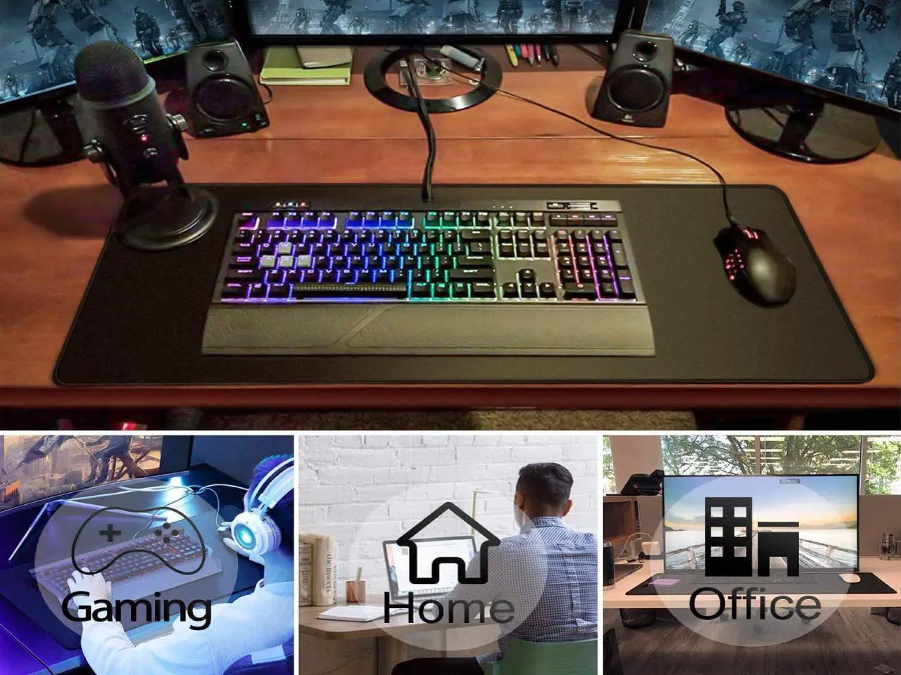 Alt view image 7 of 7 - Bailink Extended Gaming Mouse Pad with Stitched Edges, Large Mousepad with Premium-Textured Cloth, Non-Slip Rubber Base, Waterproof Keyboard Pad, Desk Mat for Gamer, Office Home, 31.5 x 11.8 in, Black