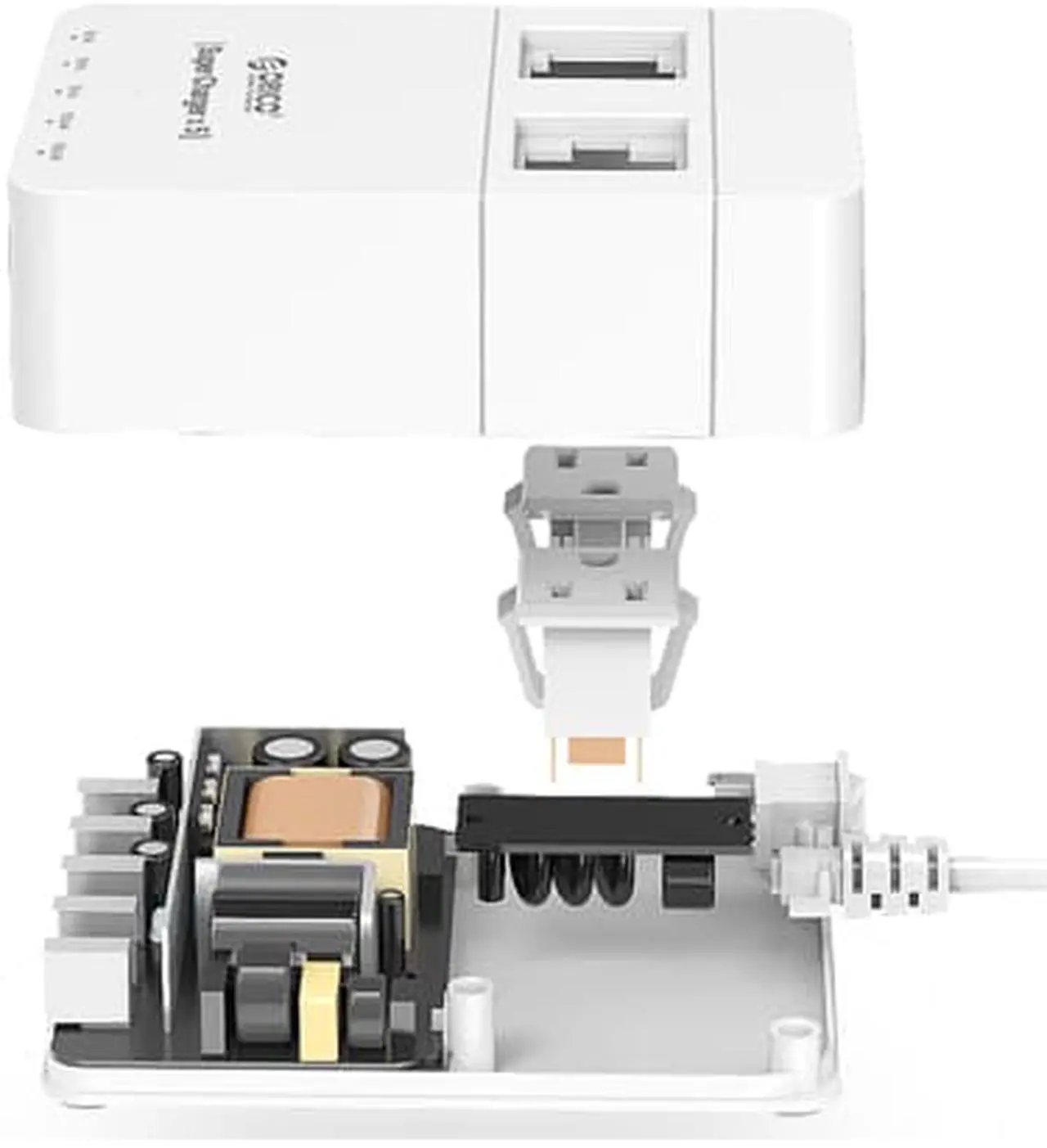 Alt view image 4 of 7 - ORICO 2 Outlet Power Strip with 5 USB Charging Ports 5 ft. for iPhone / iPad / LG / Samsung / HTC and More SurgeArrest Home / Office - White (HPC-2A5U)