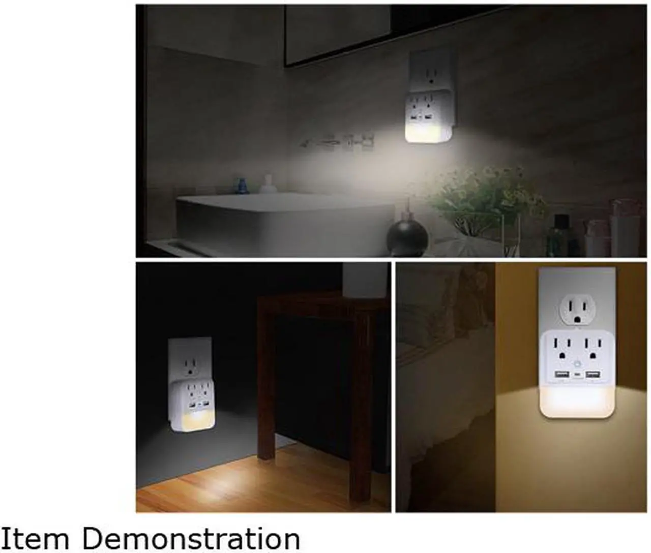 Alt view image 6 of 6 - POWRUI USB Wall Charger, Outlet Adapter, 2-Pack Surge Protector (1080 Joules) with Dual USB Charger Ports(2.4A Total), Dual Outlet Extender and Dusk-to-Dawn Sensor Night Light, White, ETL Certified