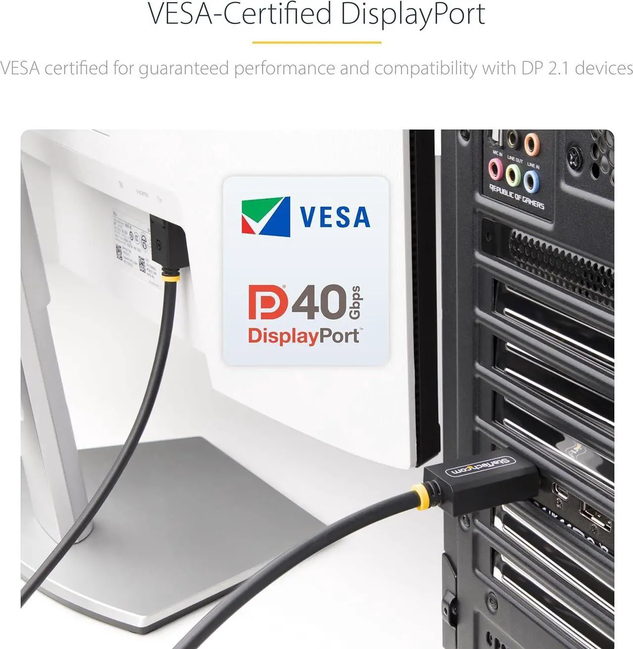 Alt view image 2 of 6 - StarTech 6ft DisplayPort 2.1 Cable VESA Certified DP40 DisplayPort Cable Black