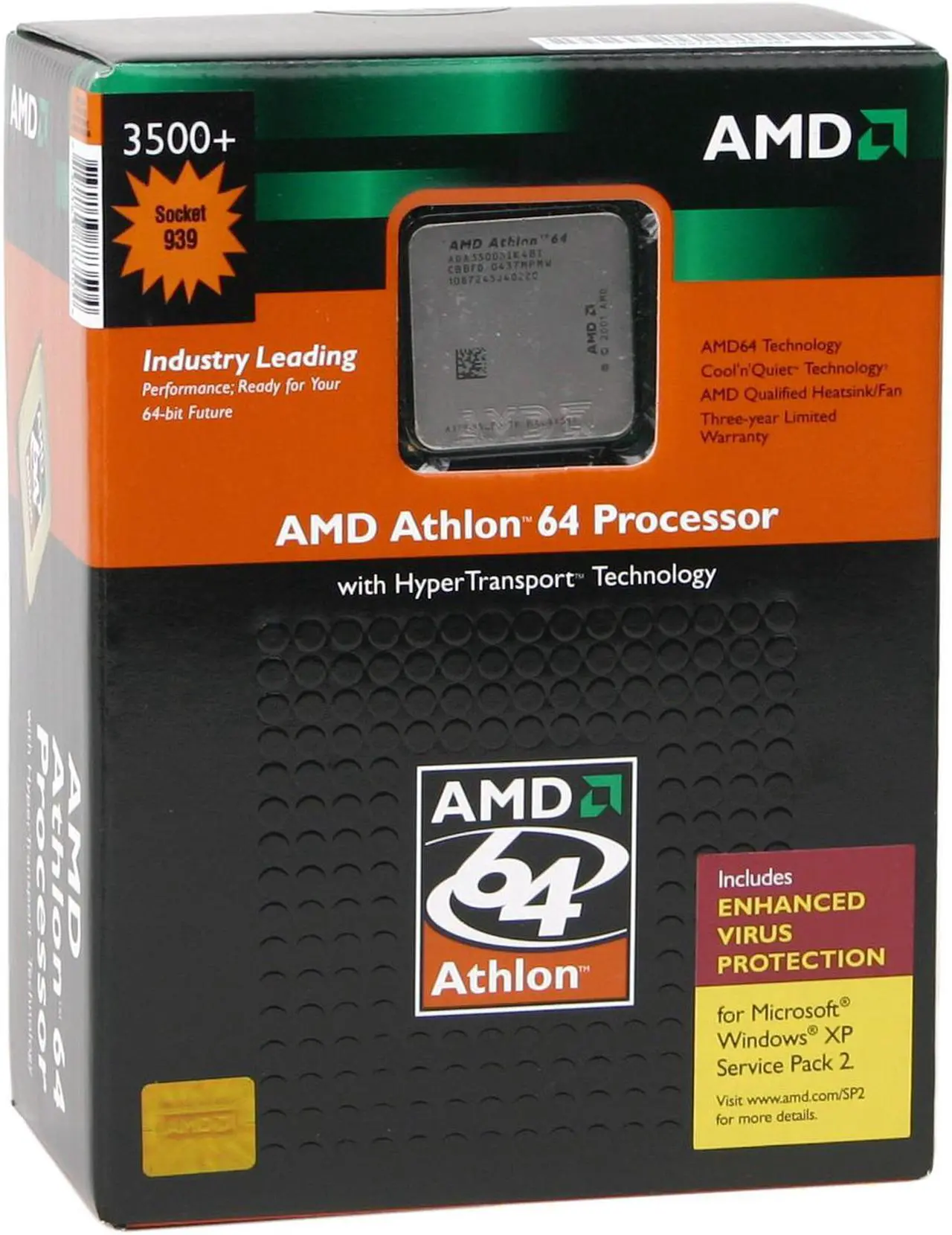 Main image of AMD Athlon 64 3500+ - Athlon 64 Winchester 2.2 GHz Socket 939 Processor - ADA3500BIBOX
