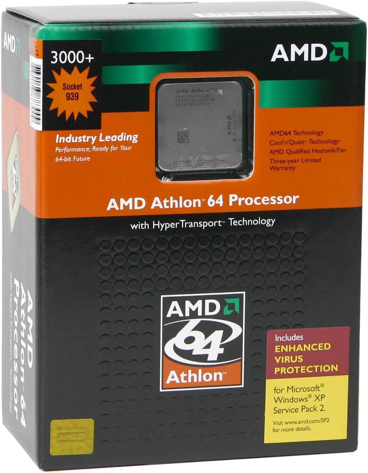 Main image of AMD Athlon 64 3000+ - Athlon 64 Winchester 1.8 GHz Socket 939 Processor - ADA3000BIBOX