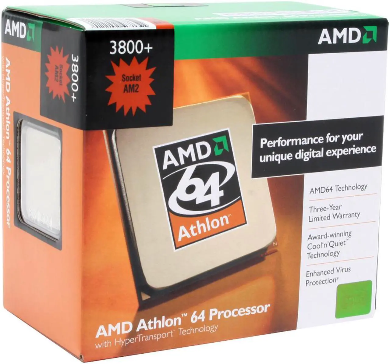 Main image of AMD Athlon 64 3800+ - Athlon 64 Orleans Single-Core 2.4 GHz Socket AM2 62W Processor - ADA3800CNBOX