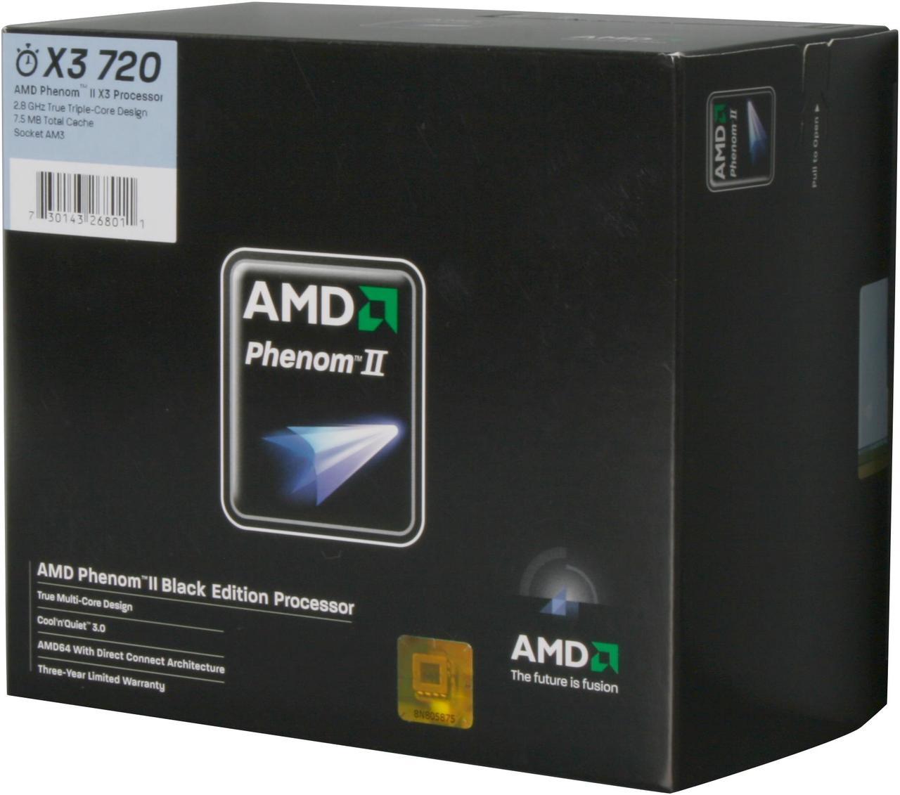 AMD Phenom II X3 720 - Phenom II X3 Triple-Core 2.8 GHz Socket AM3 95W Black Processor - HDZ720WFGIBOX