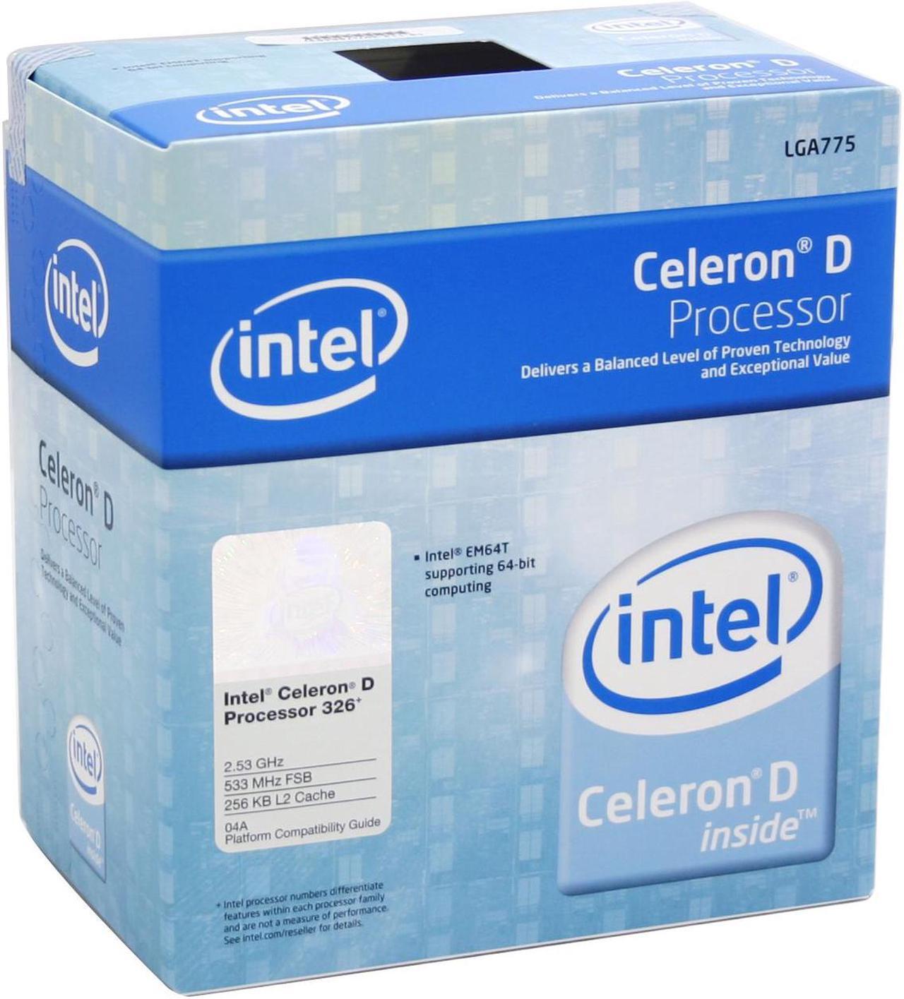 Main image of Intel Celeron D 326 - Celeron D Prescott Single-Core 2.53 GHz LGA 775 EM64T Processor w/ Execute Disable Bit - BX80547RE2533CN