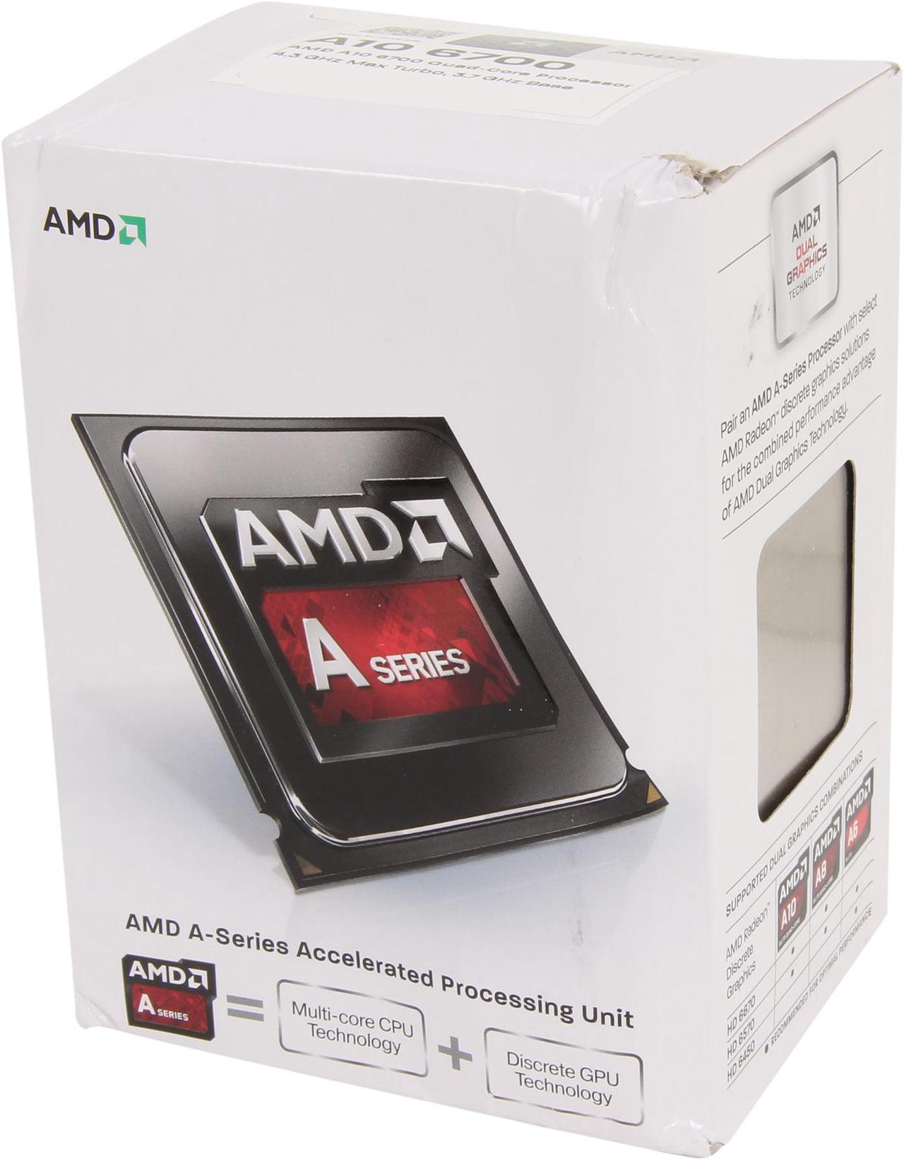 AMD A10-6700 - A-Series APU Richland Quad-Core 3.7 GHz Socket FM2 65W AMD Radeon HD 8670D Desktop Processor - AD6700OKHLBOX