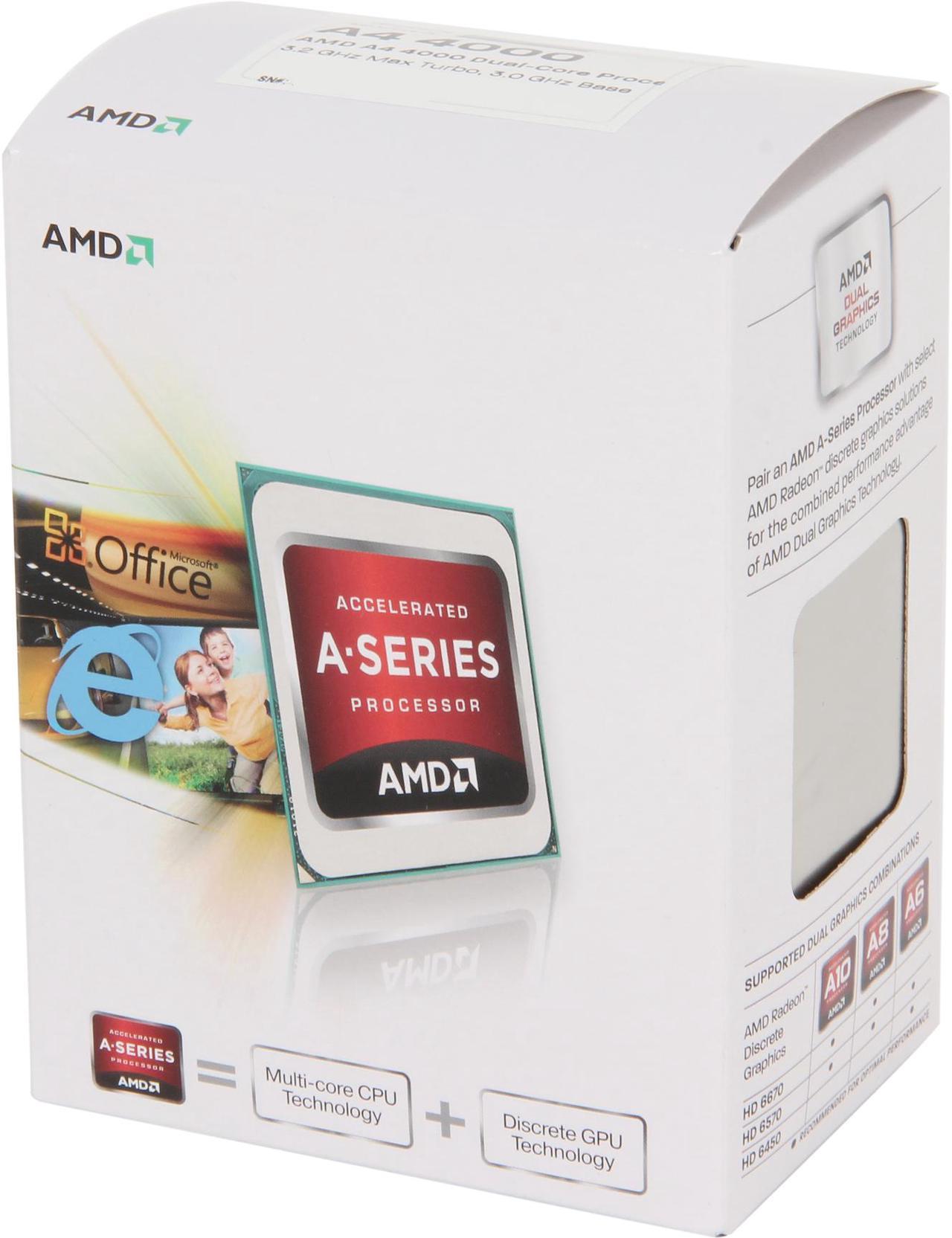 AMD A4-4000 - A-Series APU Richland Dual-Core 3.2 GHz Socket FM2 65W Desktop Processor - AD4000OKHLBOX