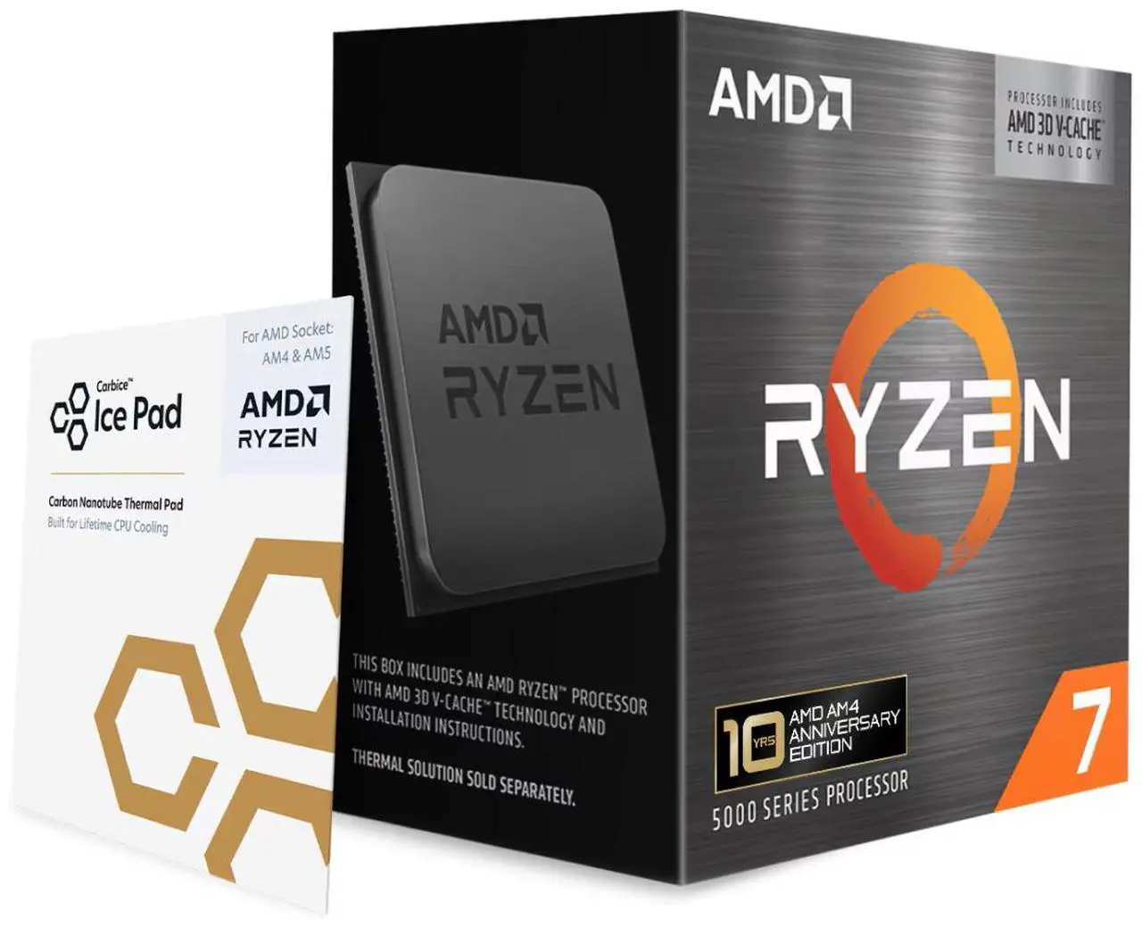 AMD Ryzen 7 5800X3D 10th Anniversary Edition processor box with Carbice Ice Pad