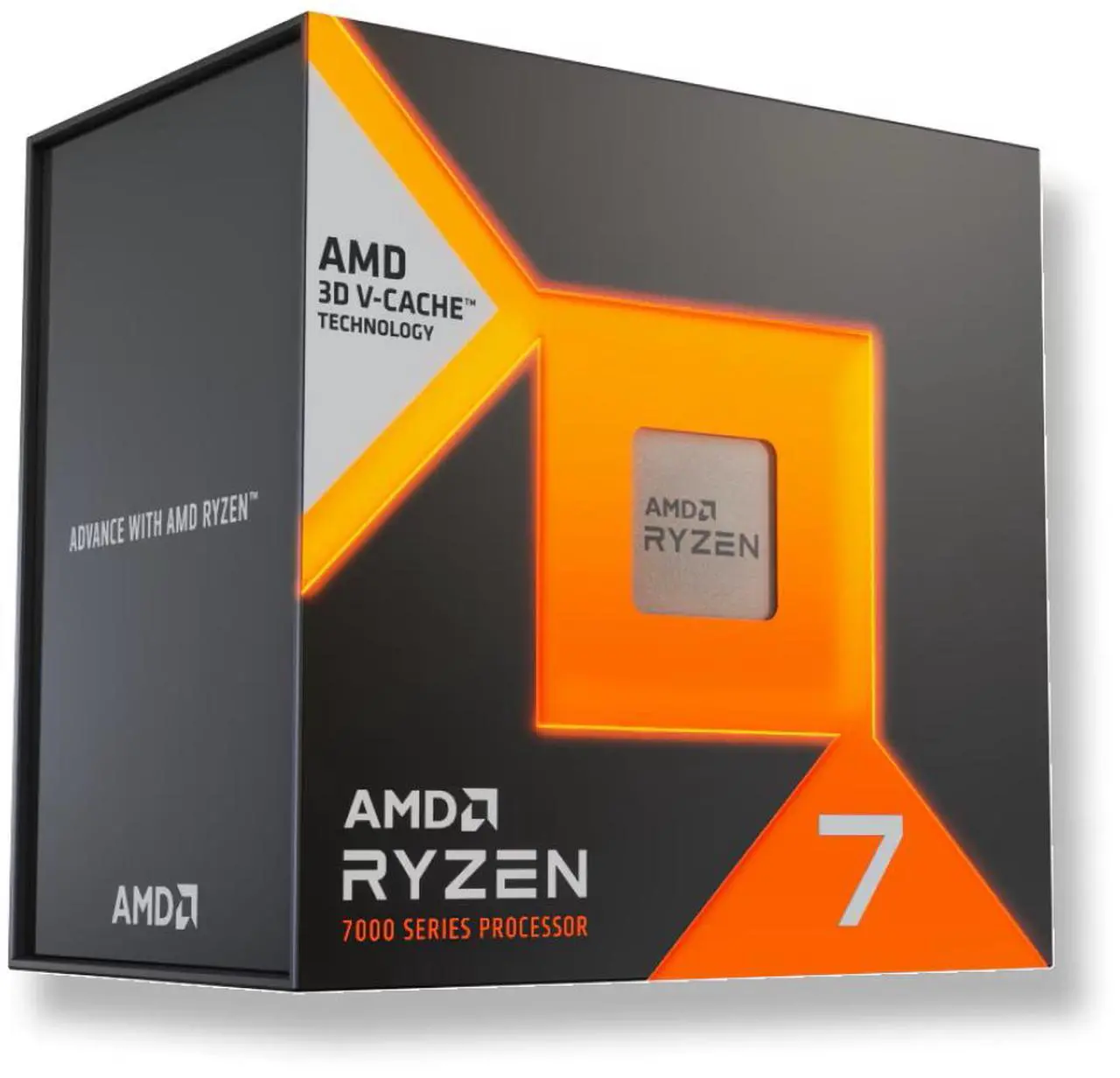 AMD Ryzen 7 7700X3D processor box reverse side showing system requirements and compatibility information