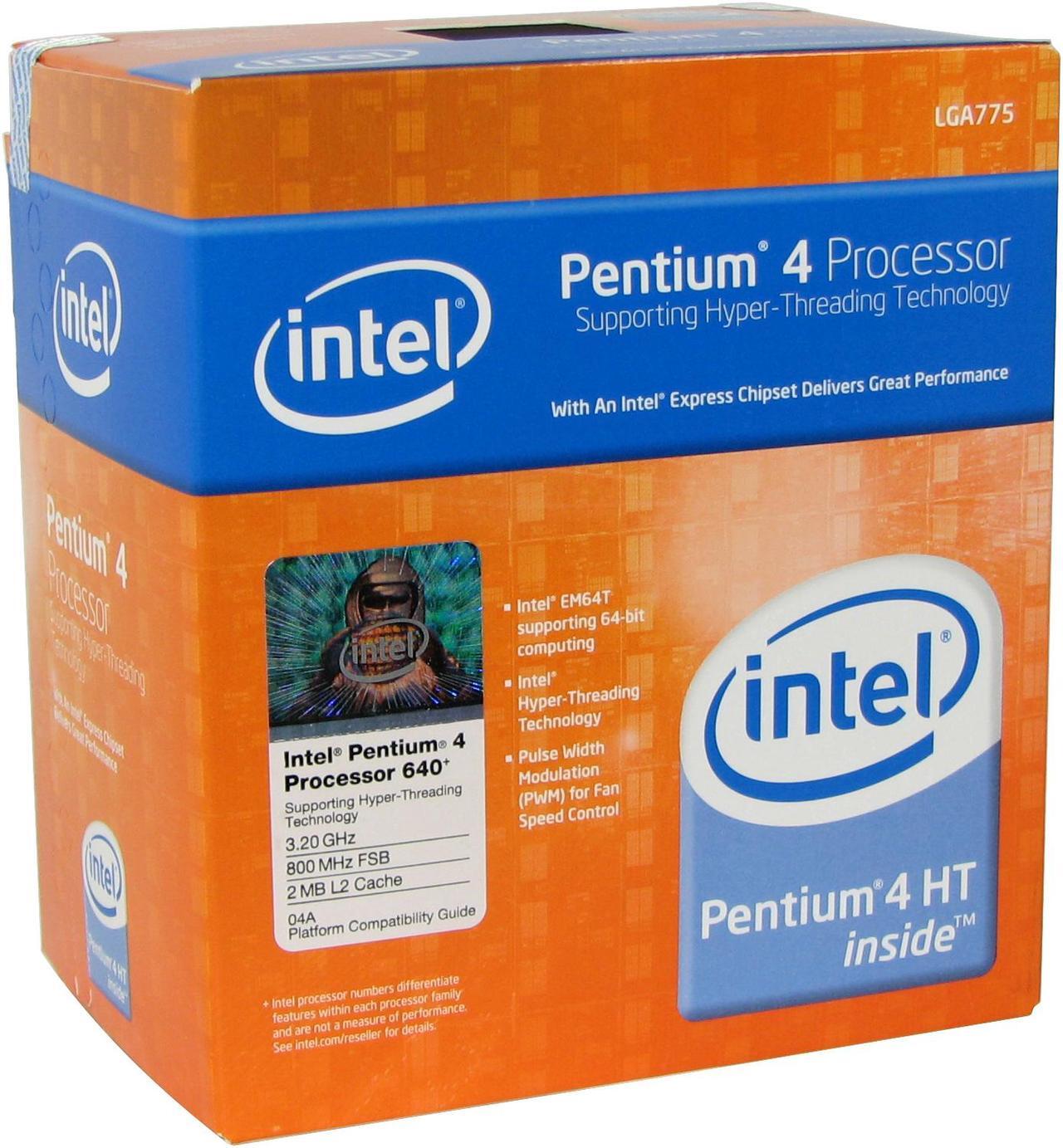 Main image of Intel Pentium 4 640 - Pentium 4 Prescott Single-Core 3.2 GHz LGA 775 84W Processor - BX80547PG3200F