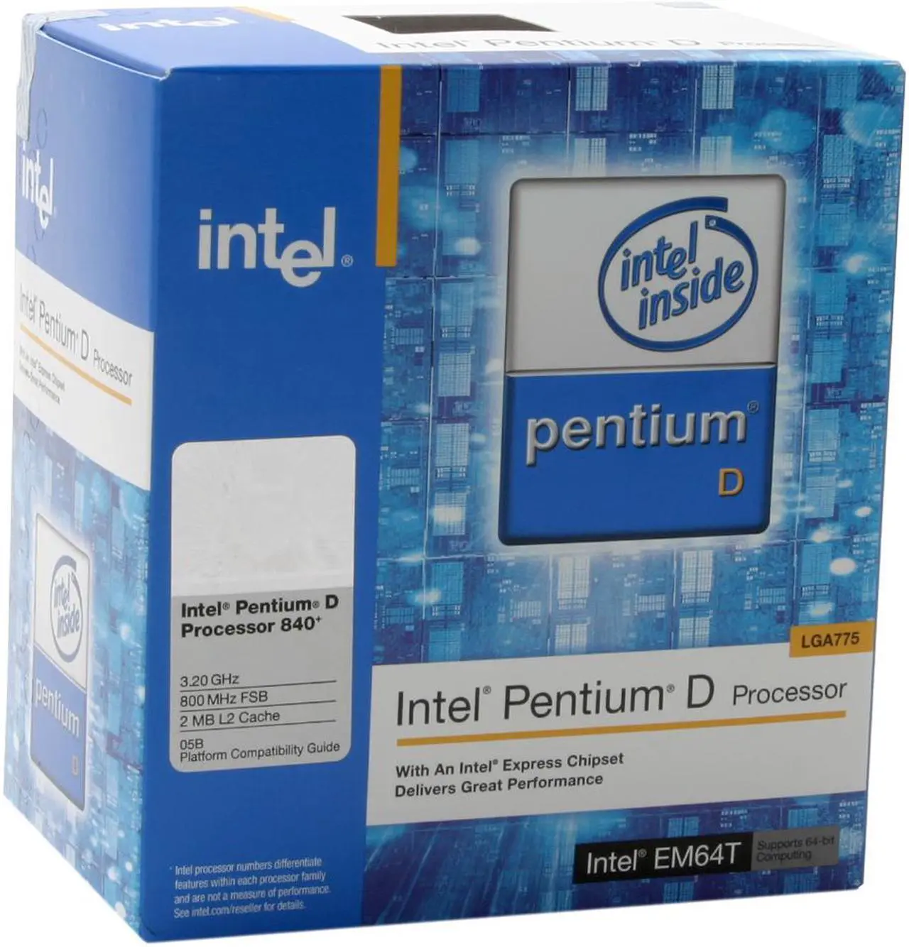 Main image of Intel Pentium D 840 - Pentium D Smithfield Dual-Core 3.2 GHz LGA 775 Dual Core, EM64T Processor - BX80551PG3200FN