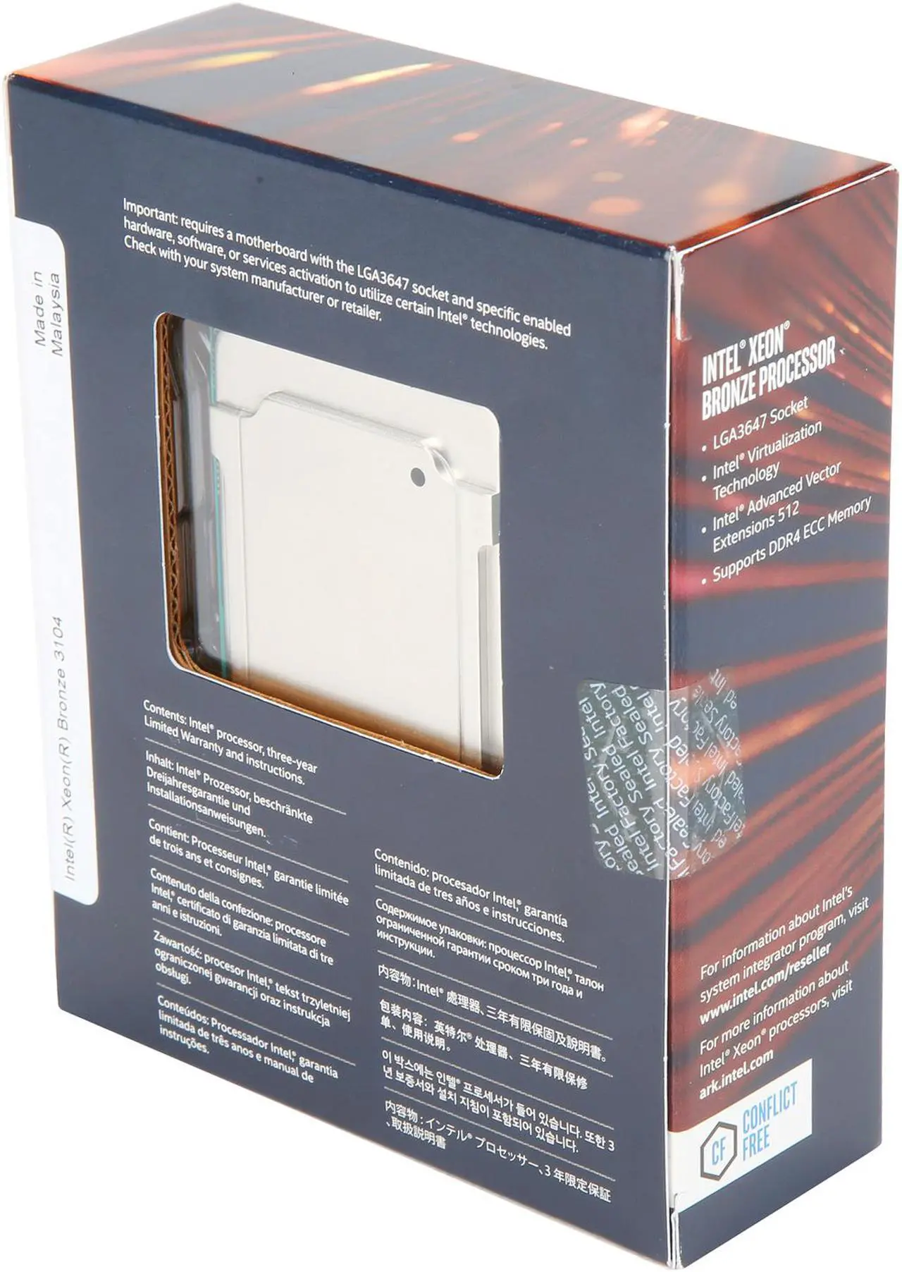 Alt view image 2 of 2 - Intel Xeon Scalable Bronze 3104 SkyLake 6-Core 1.7 GHz LGA 3647 85W BX806733104 Server Processor