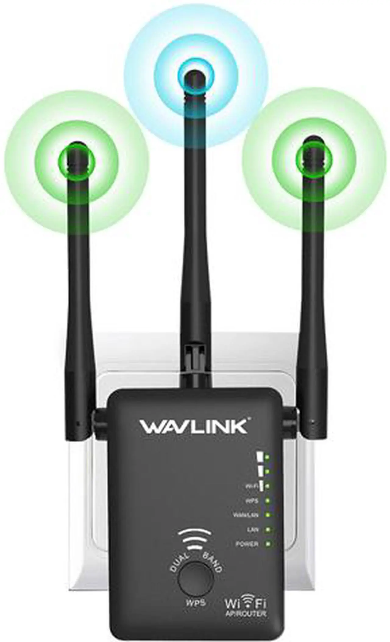 Main image of Wavlink AC750 Dual Band WIFI Range Extender Universal Wireless Signal Amplifier Booster Support for Repeater AP and wireless Router Modes 3-IN-1, 802.11ac, 3 x External Antennas, WPS, Wall Plug
