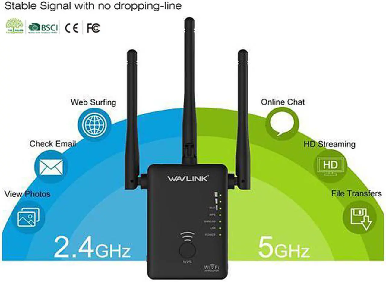 Alt view image 4 of 7 - Wavlink AC750 Dual Band WIFI Range Extender Universal Wireless Signal Amplifier Booster Support for Repeater AP and wireless Router Modes 3-IN-1, 802.11ac, 3 x External Antennas, WPS, Wall Plug