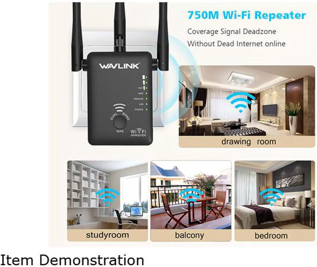 Alt view image 6 of 7 - Wavlink AC750 Dual Band WIFI Range Extender Universal Wireless Signal Amplifier Booster Support for Repeater AP and wireless Router Modes 3-IN-1, 802.11ac, 3 x External Antennas, WPS, Wall Plug