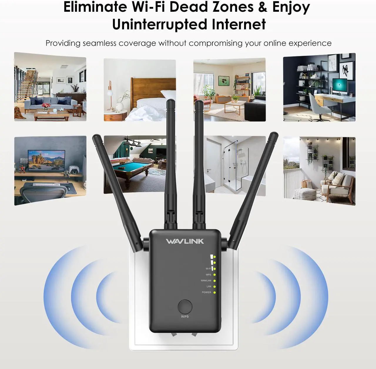 Alt view image 6 of 7 - Wavlink AC1200 WiFi Extender Dual Band WiFi Range Extende, wifi Repeater / Access Point / Router / Media Bridge with 4 High Gain External Antenna 1200Mbps, 802.11AC, WPS Easy Set Up, Wall Plug