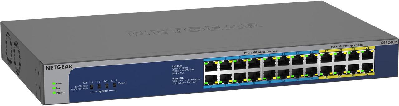 NETGEAR 24-Port Gigabit Ethernet High-Power PoE+ Unmanaged Switch with 16-Ports PoE++ (480W) | GS524UP