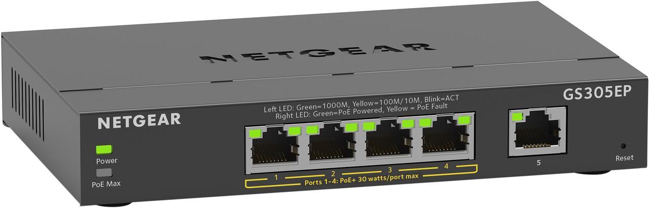 NETGEAR 5-Port Gigabit Ethernet Plus PoE Switch (63W) | GS305EP