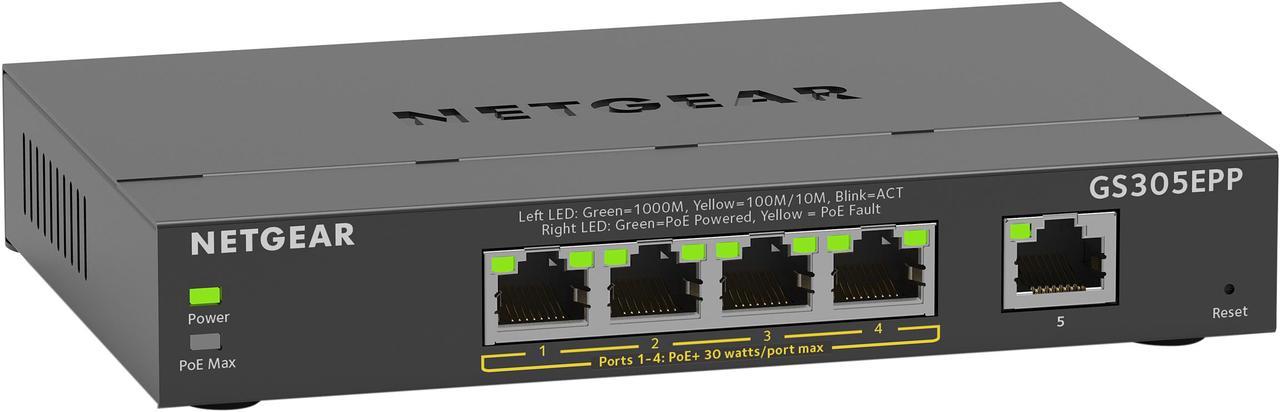 NETGEAR 5 Port PoE Gigabit Ethernet Plus Switch (GS305EPP) - with 4 x PoE+ @ 120W, Desktop/Wall Mount